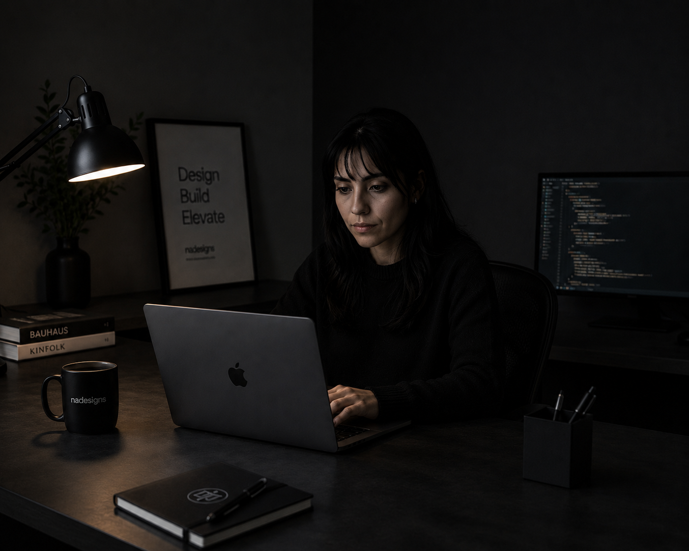 NADesigns developer workspace with client website on screen