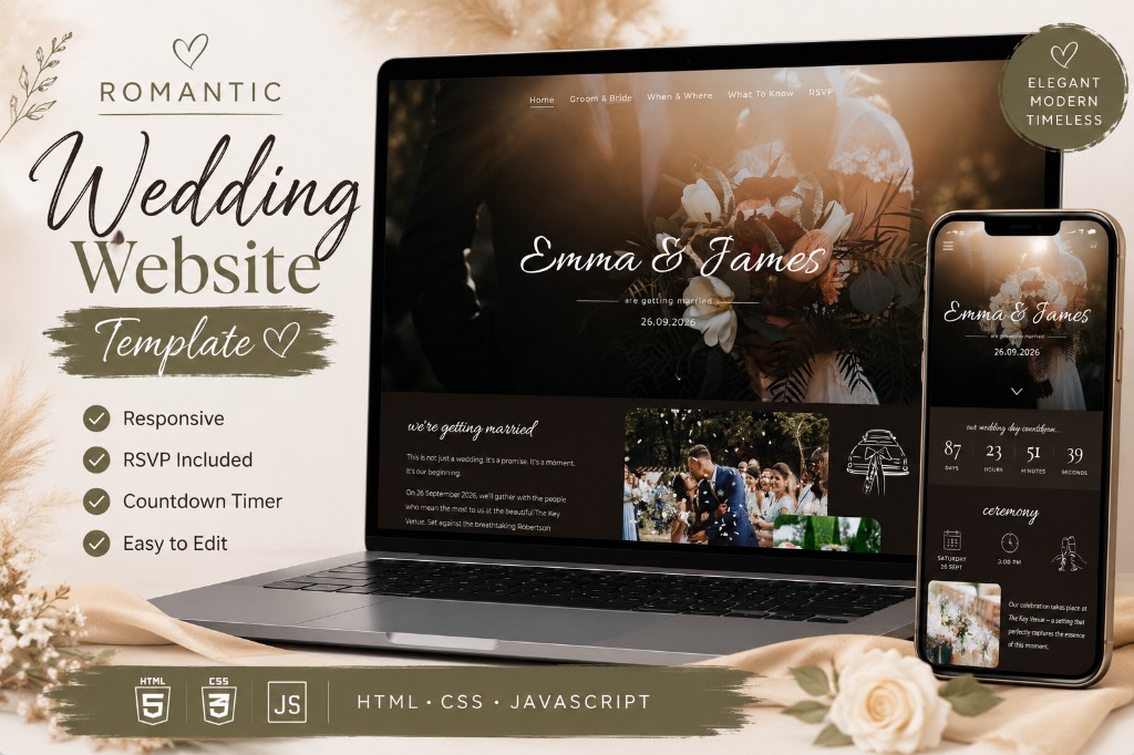 Romantic wedding template with elegant modern timeless styling